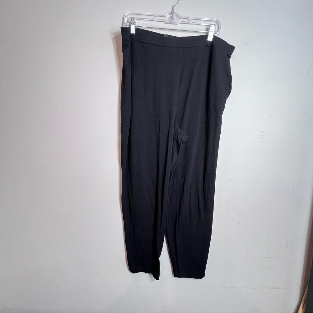 Eileen Fisher black jersey knit pull on elastic waist slim leg pants XL